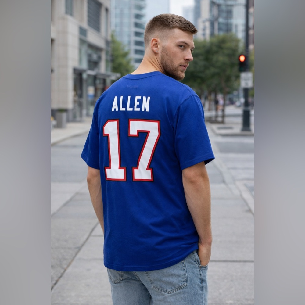Josh Allen #17 Blue NFL Buffalo Bills Football T Shirt Size L